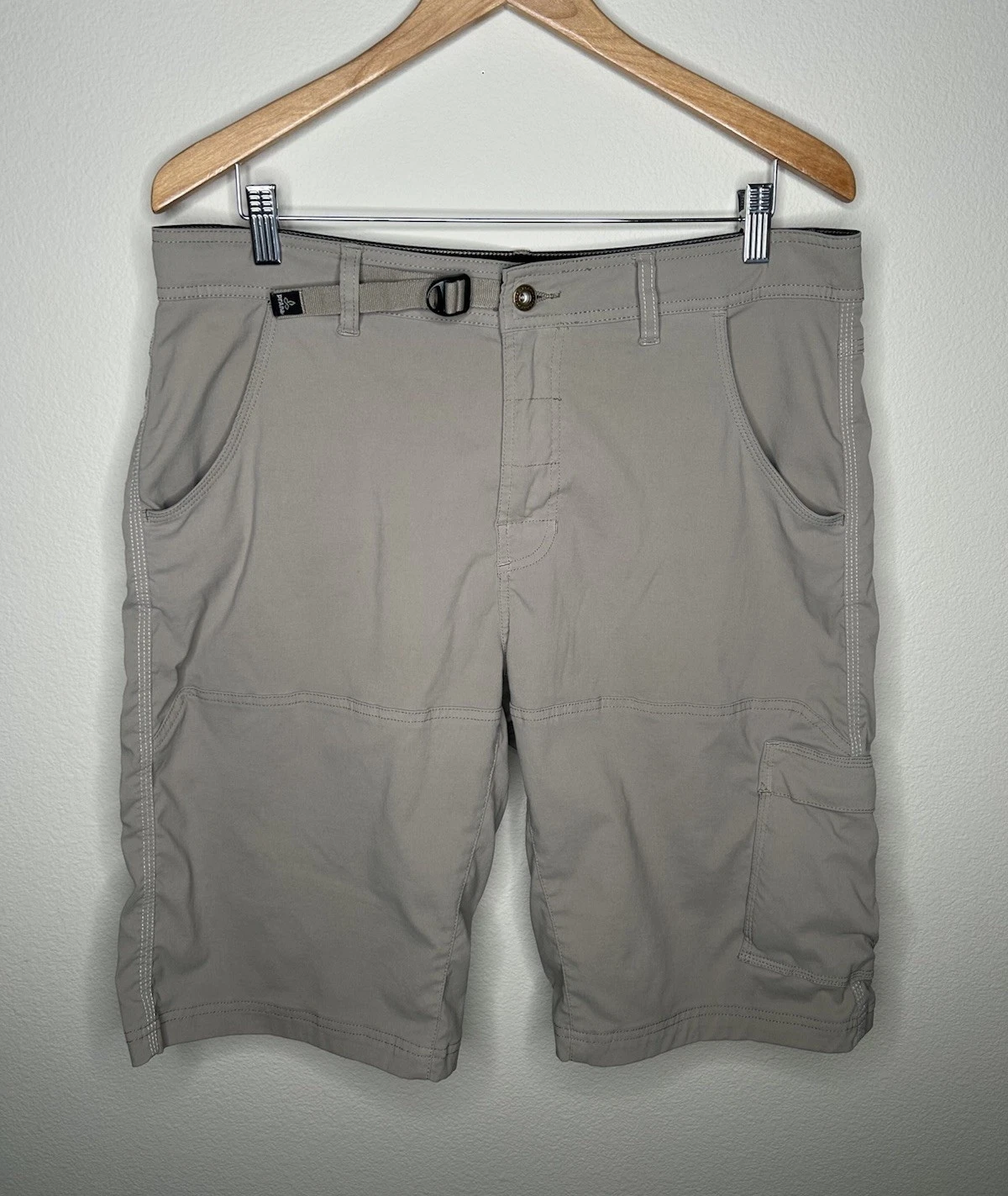 Prana Shorts Mens 35 Khaki Zion Stretch Cargo Hiking Camping Belted Hiker