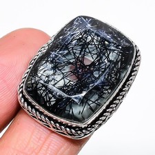 Natural Black Rutile Gemstone 925 Sterling Silver Jewelry Ring Size 7 Gift L131