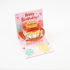 Balloon and Birthday Cake - Pop Up Birthday 3D Greeting Card with Envelope
