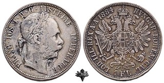 ÖSTERREICH Florin gulden 1884 SILVER Silbermünze Franz Joseph I Austria