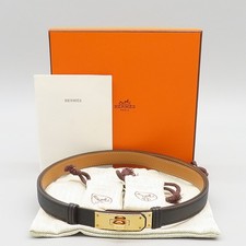 Hermes H069853CD89 Black Leather kelly 18 Kelly 18 Turn Lock Detail Women's Belt