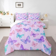 Butterfly Comforter Set All Season Insect Pattern Bedding Twin Light Purple