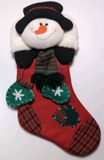 COUNTRY CHRISTMAS STOCKING "SNOWMAN WITH MITTENS" 20 IN. LG 3D, NEW   S5 
