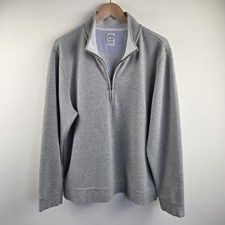 Brooks Brothers Sweater Mens Large Heather Grey 1/4 Zip Pullover Solid Logo