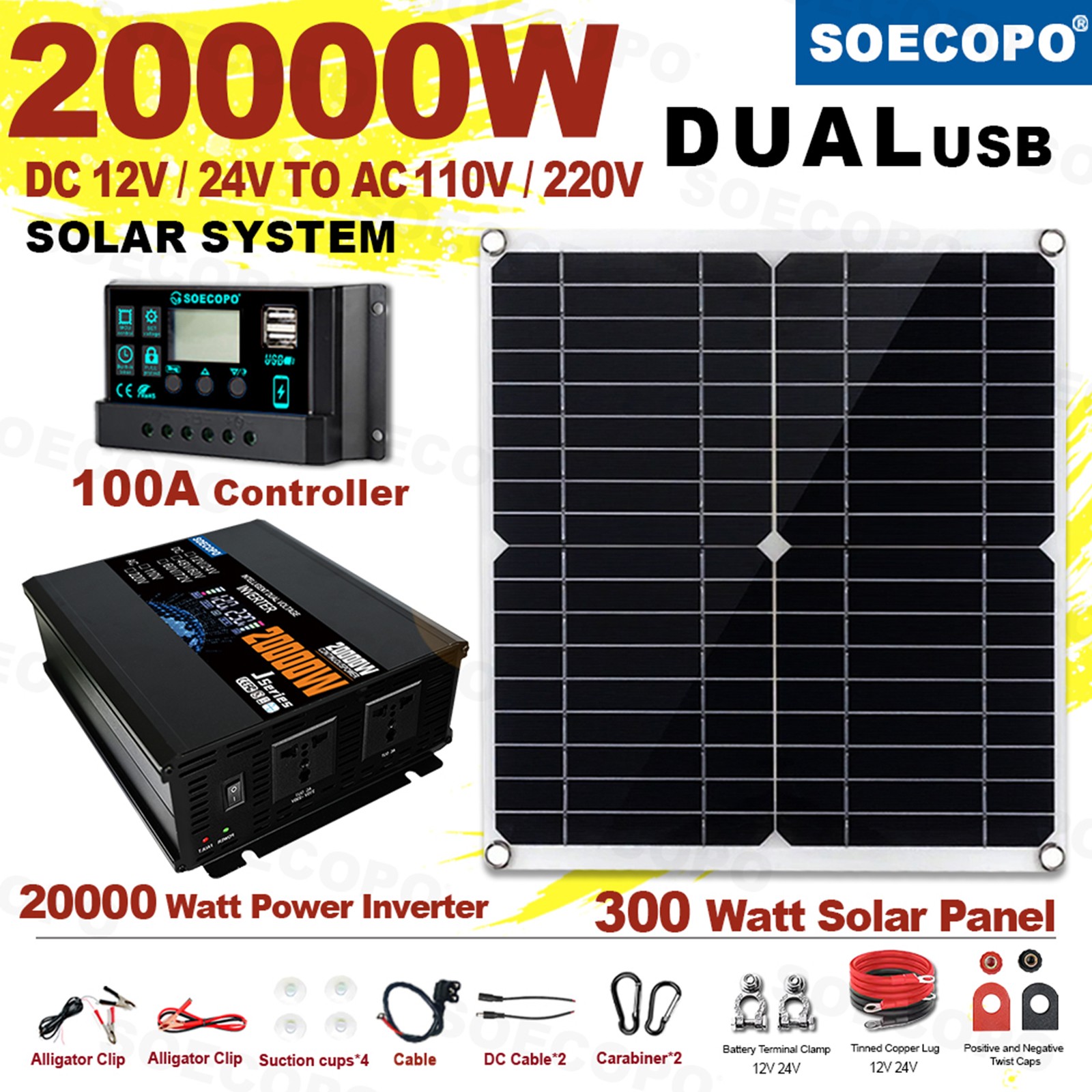 20000w off-grid solar power kit - 110v/220v complete system for home