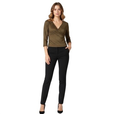 Esprit De Corp Women Gold Metallic Wrap V-Neck 3/4 Sleeve Top Small vintage