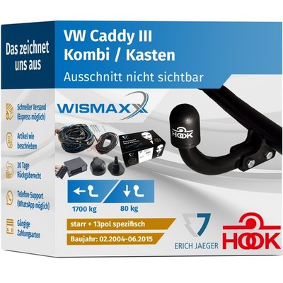 ANHÄNGERKUPPLUNG für VW Caddy III 04-15 starr HOOK +13pol E-Satz Erich J