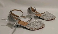 Womens Ballroom Latin Dance Shoes Closed Toe High Heels Silver US Size 5.5