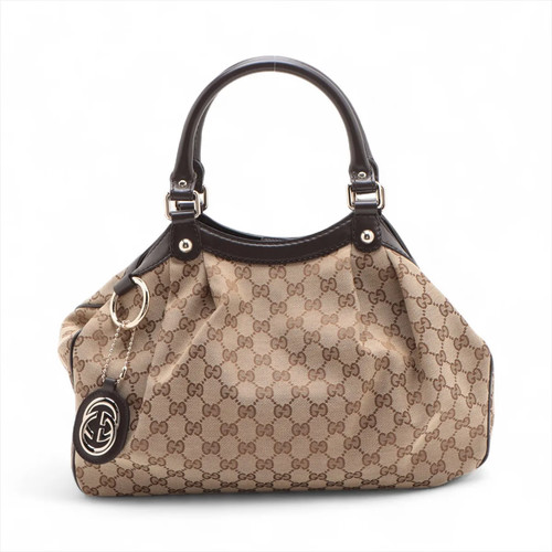 Gucci GG Canvas Sukey Canvas & Leather Hand bag Brown 211944