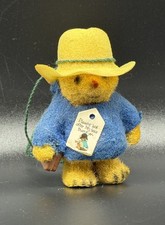 Vintage Eden PADDINGTON BEAR Blue Coat Yellow Hat Flocked Figure 2.5  