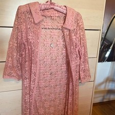 Vintage Pink Lace Polyester housedress. 1960s 1970s