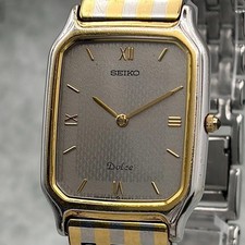 Seiko Dolce 5E30-5A00 Roman Two-Tone Grey Rectangular Watch Japan 101136