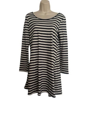 BCX Women's Dress Size Medium Blue Stripes Long Sleeve Knee Length