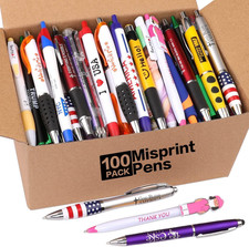 Wholesale Lot of 100 Misprint Pens Bulk, Assorted Ballpoint Pens Smooth Writing,