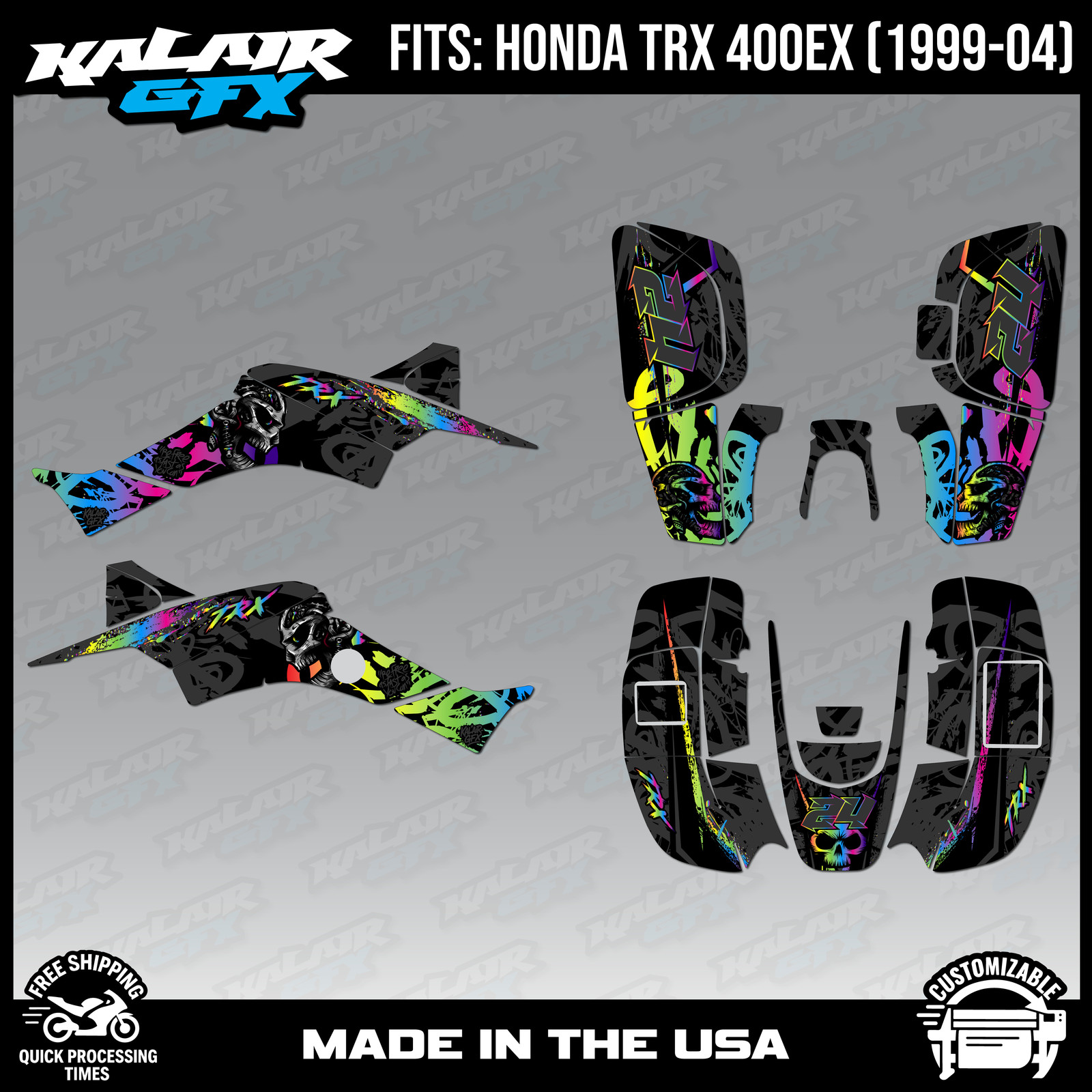 Graphics Kit for ATV Honda TRX 400EX (1999-2004) Revolt Series - RAINBOW