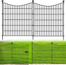 10 PACK Metal Garden Fence with Gate-24ft Long Decorative Fencing Animal Barrier