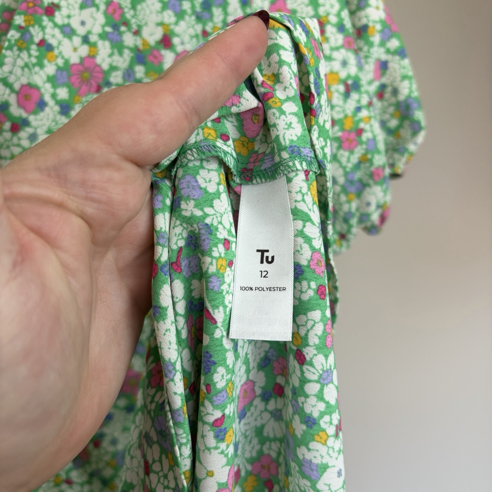 Tu Women's Green Floral Ditsy Short Sleeve Summer Dress Size UK 12 image 5