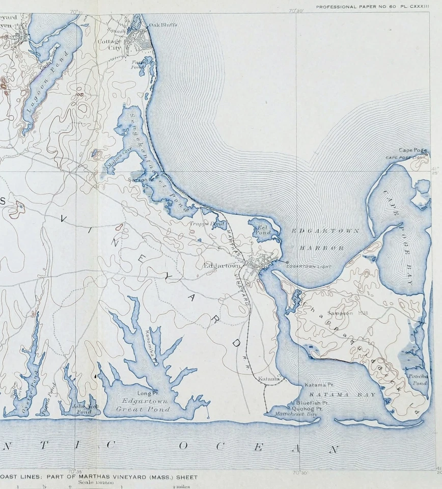 1908  MARTHA'S VINEYARD - Massachusetts Map ORIGINAL (13x9)  EDGARTOWN - Image 4 of 4