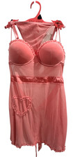 Betsey Johnson Pink Sheer Babydoll Lingerie Set Heart NWT