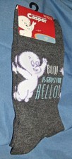 Casper Friendly Ghost Boo Novelty Graphic Crew Socks Mens Size 10-13 Grey