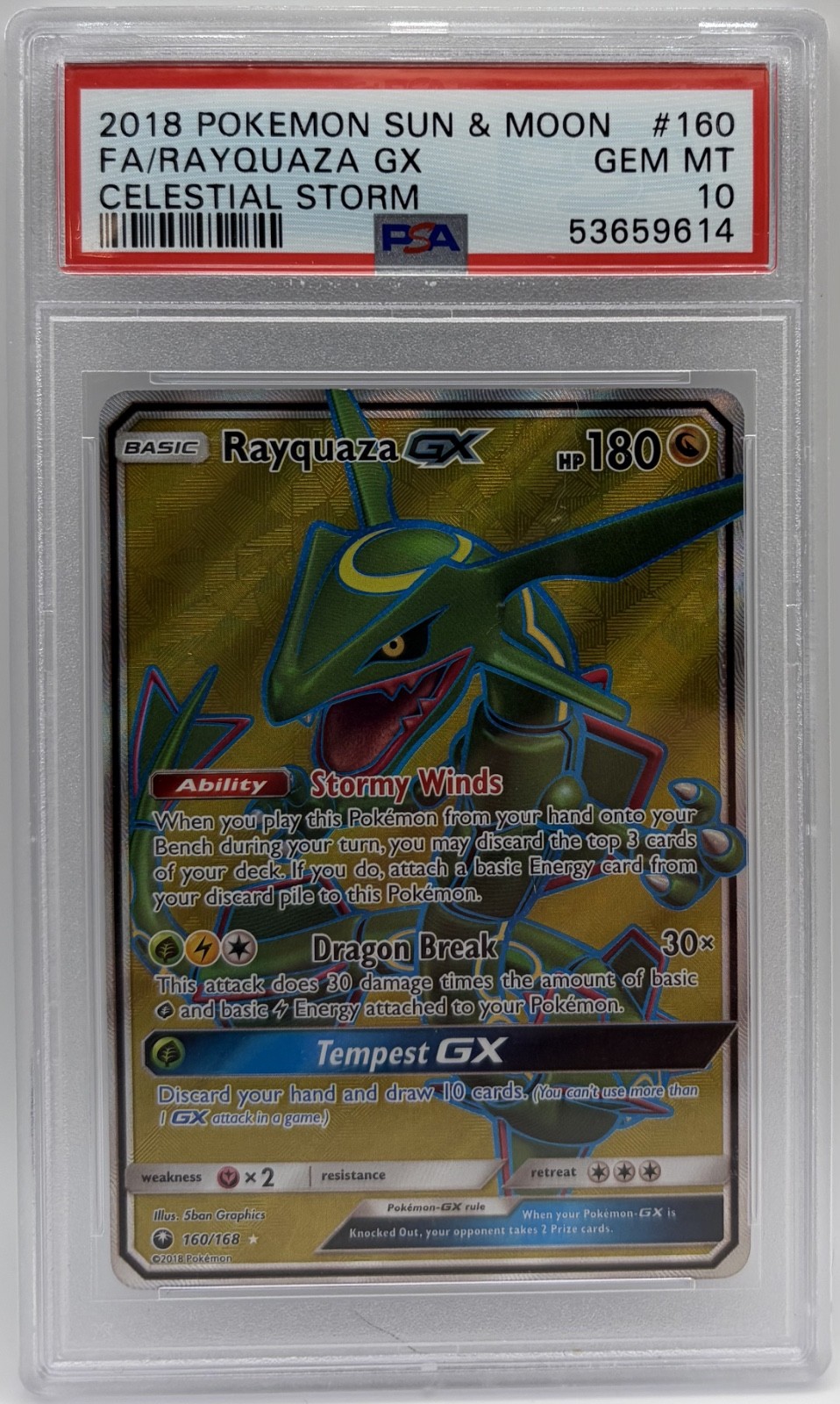 Pokemon Rayquaza GX Celestial Storm Full Art #160 PSA 10 Gem Mint