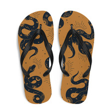 Tan Snake Print Flip-Flops Women's Comfortable Navy Pattern Rubber Sole
