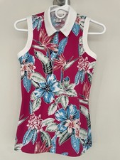 Tommy Bahama Women  s XS 1/4 Zip Sleeveless Floral Golf Polo UPF 50 Pink Blue Wh