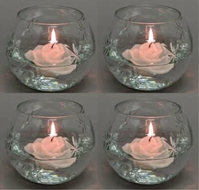 Votive Candle Holder Clear Glass Ball with Stars Cut  5"Dia 4"High  Set of 4