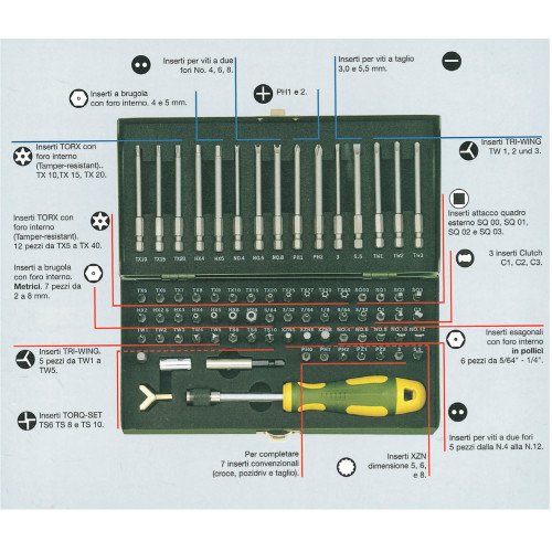 Proxxon 23107 kit 75 inserti speciali acciaio cromo vanadio attacco 1/4"
