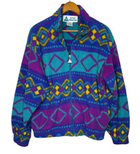 Vtg Tribal Southwestern Aztec Print 1/4 Zip Fleece Sz Med Active Sensation 90's
