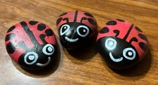 3 Ladybug Hand Painted Rocks - Sealed