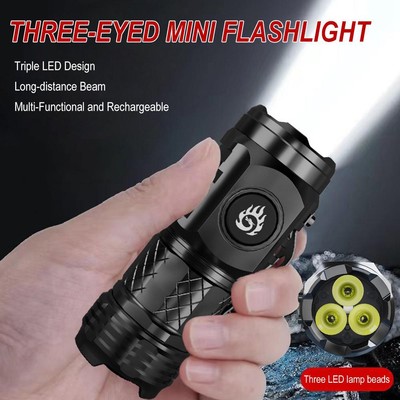  Mini Three-Eyed Flashlight, LED Flashlights High Lumens Rechargeable