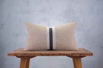 HANDMADE Tan Lumbar Throw Pillow Cover Textured Cushion Case Camel Brown Stripe