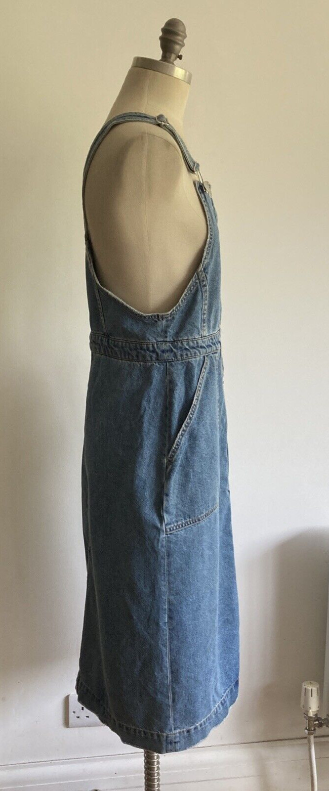 H & M BLUE BUTTON-THROUGH DENIM PINAFORE DUNGAREE DRESS, Size 38 EU 5