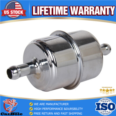 Gas Filter Canister Style InLine Fuel Filter 3/8'' Hose Carbureted For Chevy Ford
