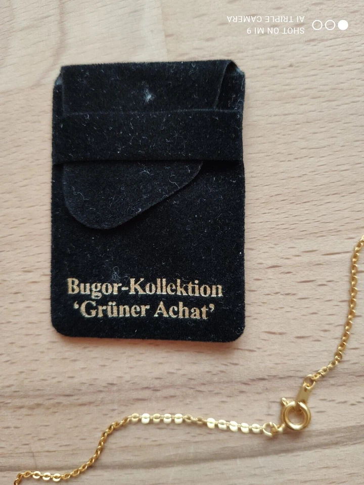 "BUGOR Classic Kollektion" Schmuck Kette mit "Grünen Achat" vergoldet OVP - Bild 4 von 4