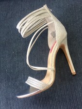 Betsey Johnson Kora Silver Glitter Heels Ankle Straps Zip sz 7M