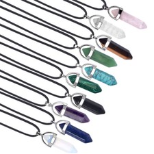 Crystal Stone Healing Pointed Chakra Pendant Hexagonal Quartz Necklace with Rope