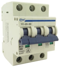 YuCo YC-25-3D Miniature Din Rail Circuit Breaker D-Curve 25-Amp 3P 480VAC 220VDC