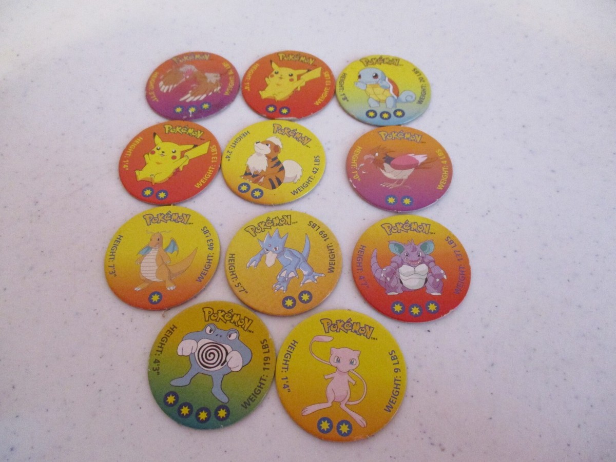 Pogs-Coin-Cardboard-Pokemon-Tazos-Nintendo-Lot of 7-1998-Vintage