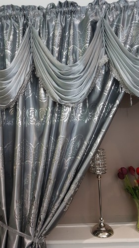 Novelty Grey/Brown/Red/Yellow Curtain Swags & Tails Gold Design with Tie-Backs - Picture 4 of 71