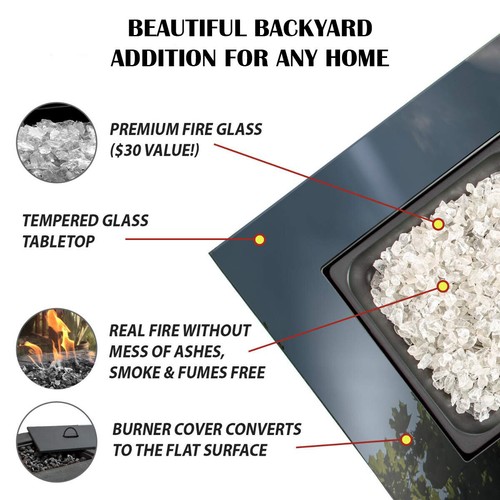 Endless Summer 30" Outdoor Propane Black Glass Top Fire Pit (White Fire