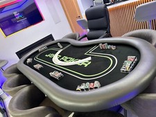 Vollleder grau Pokertisch nach Ma&szlig; mit H&auml;ndlereingang Lederbeine