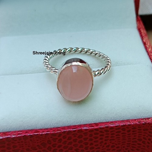 Rose Quartz Stone Ring 925 Starling Silver Band Ring Handmade Ring Promise Ring - Picture 10 of 12
