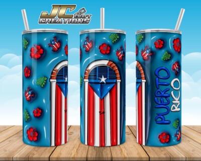 Puerto Rico Tumbler 20 oz skinny Sublimated Boricua PR 3D Old SJ Door
