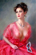 sexy red gauze lady Oil Painting Art Giclee Printed on Canvas P1312