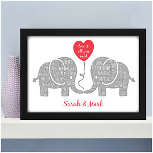 Personalised I Love You Photo Frame Anniversary Wedding Engagement Valentines Gift for Wife Husband Girlfriend Boyfriend Elephant