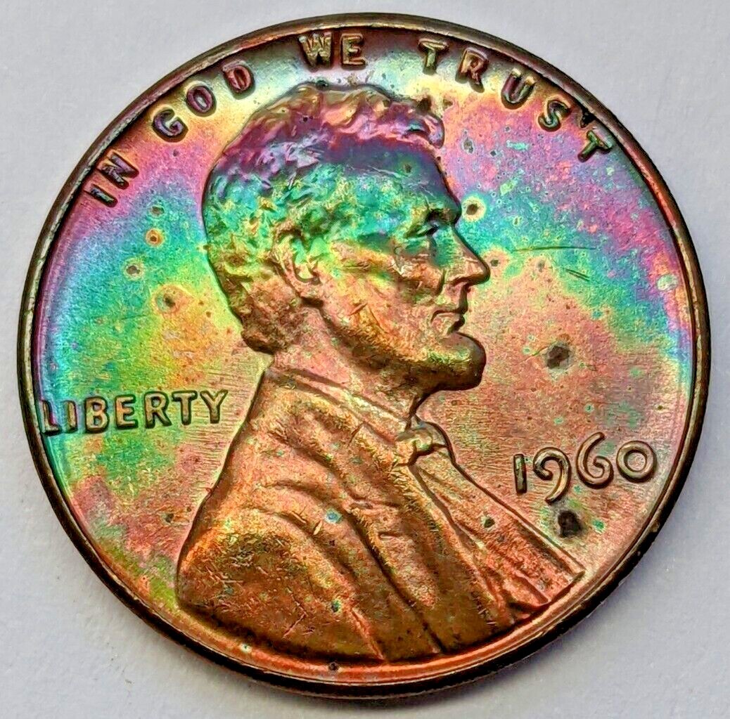 1960 - P - Lincoln Memorial Cent Penny - Rainbow Toning