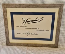1930's YUENGLING's 100% UNION MADE Products Framed Sign Prize Beer Pottsville PA