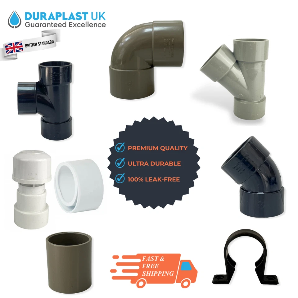 BATHROOMSANDTAPS Solvent Weld Waste Pipe Fittings 32, 40, 50mm – Black, Grey, White PVC Free Ship